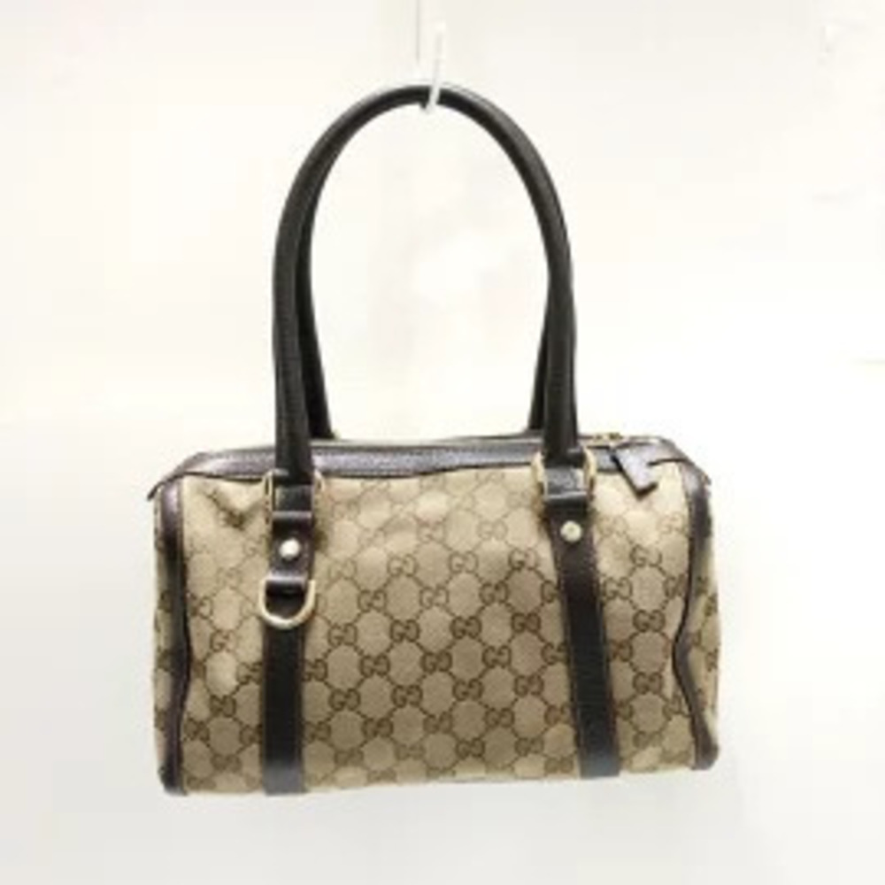 Gucci jacquard Handbag GG dark leather Abbey beige brown Tan Brown